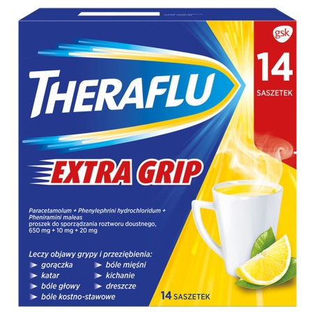 Theraflu Extra Grip 650 mg + 10 mg + 20 mg Arzneimittel mit mehreren Wirkstoffen 14 Einheiten
