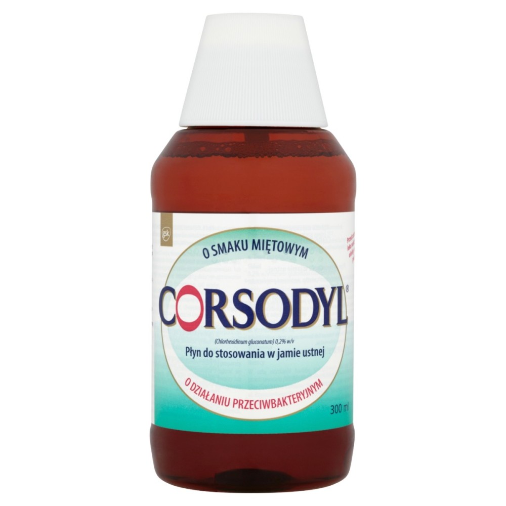 Corsodyl Płyn do stosowania w jamie ustnej 0,2 % w/v smak miętowy 300 ml
