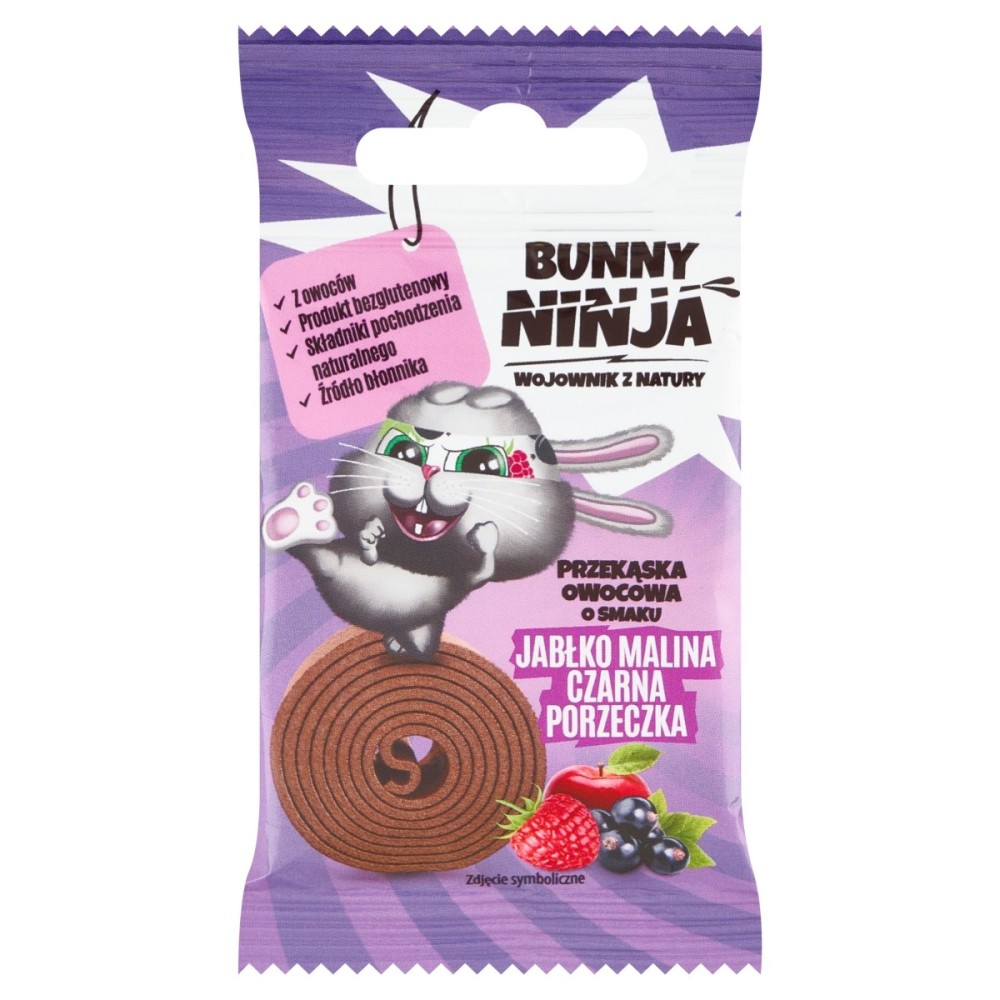 Bunny Ninja Fruit snack au goût de pomme, framboise et cassis 15 g