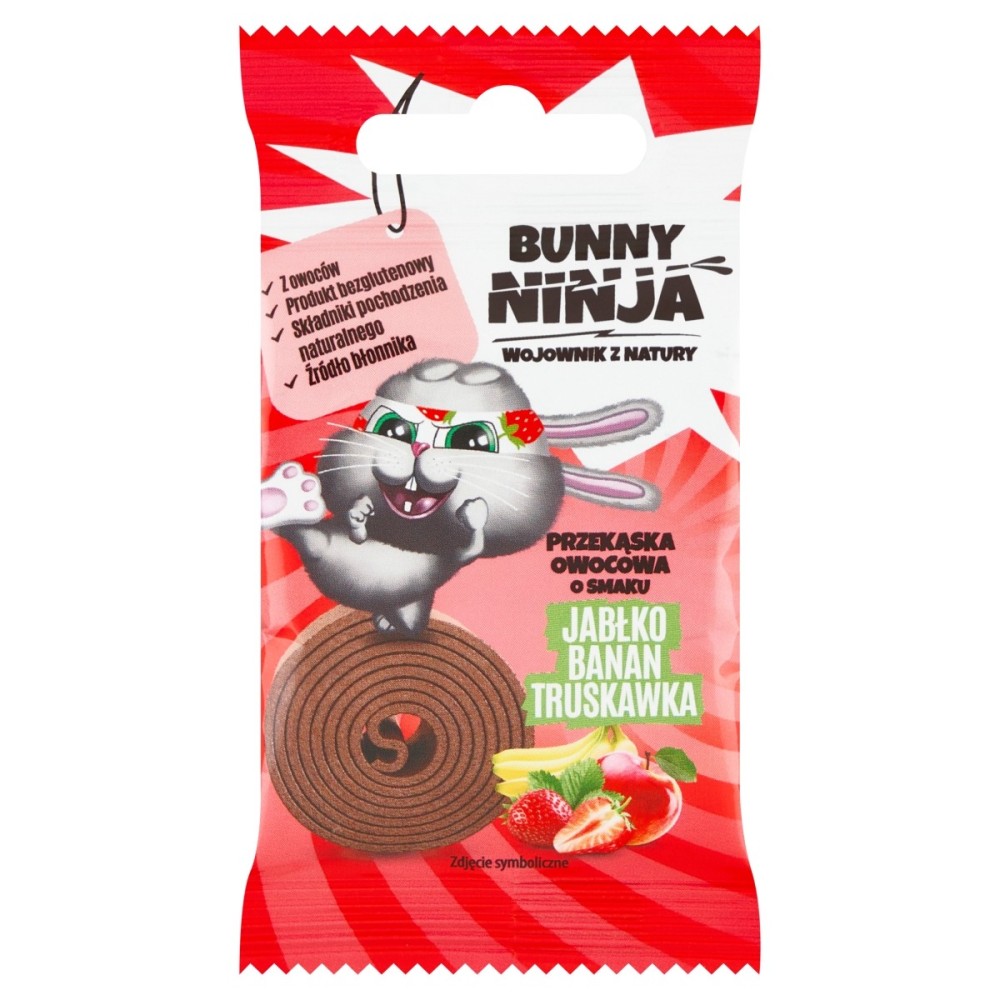 Bunny Ninja Snack de frutas con sabor a manzana, plátano y fresa 15 g