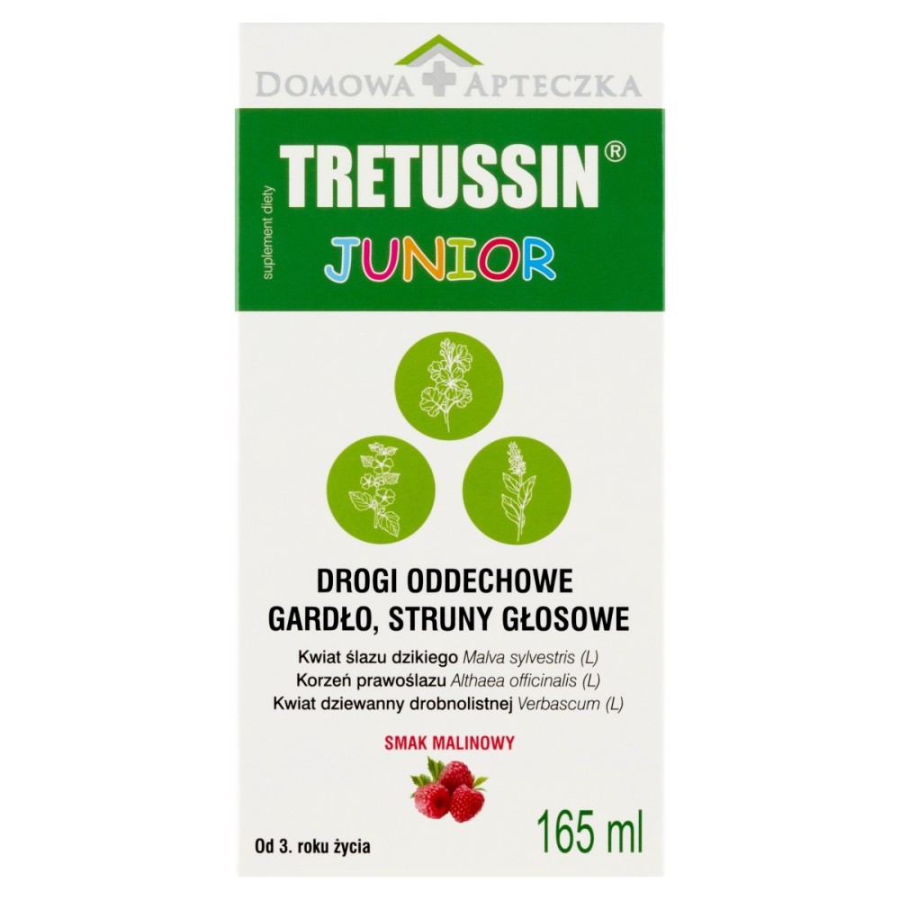 Tretussin Junior Nahrungsergänzungsmittel, Himbeergeschmack, 165 ml