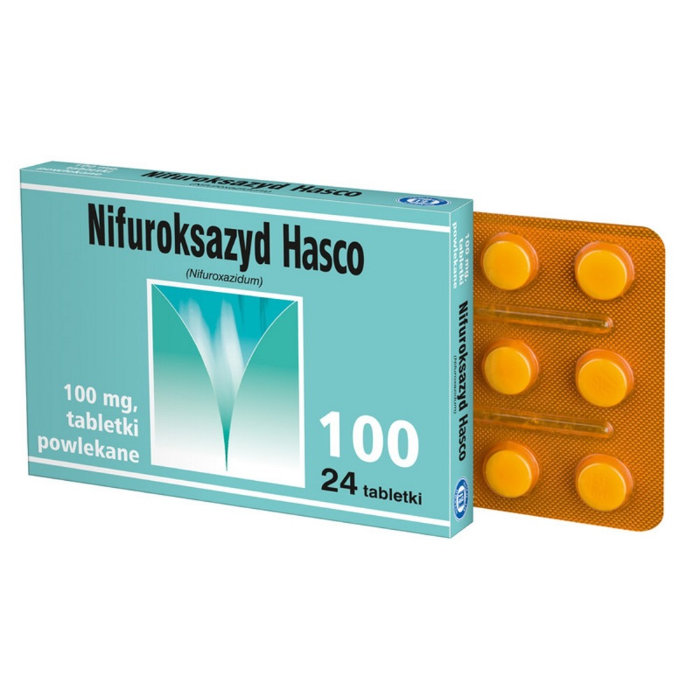Nifuroksazyd Hasco 100 mg x 24 comprimidos.