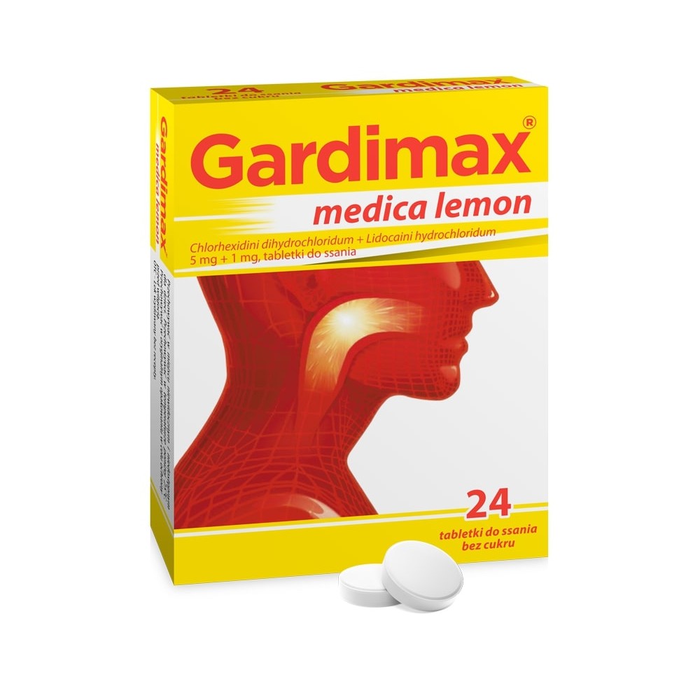 Gardimax medica lemon tabletki do ssania bez cukru 5mg+1mg 24 sztuki