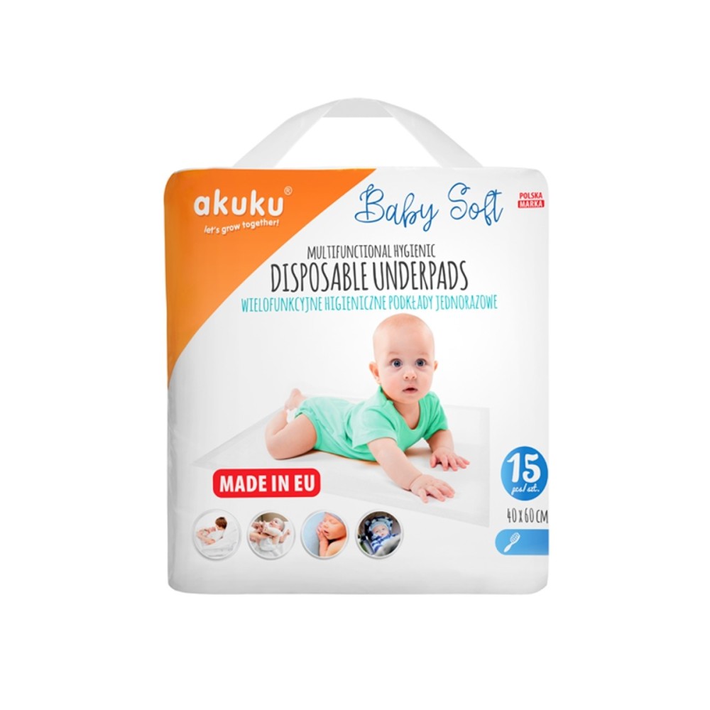 Akuku Baby Soft Compresas higiénicas desechables multifuncionales 40 x 60 cm 15 piezas