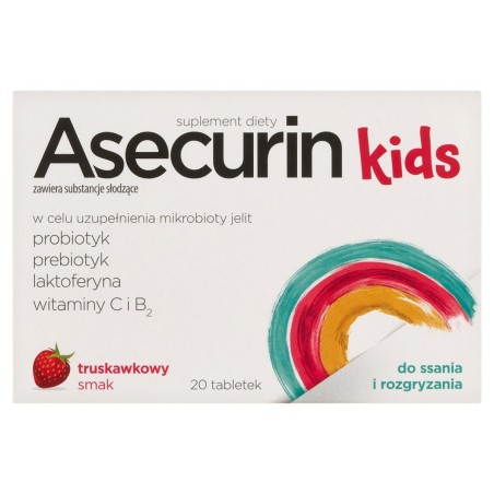 Asecurin Kids Suplement diety truskawkowy smak 20 sztuk