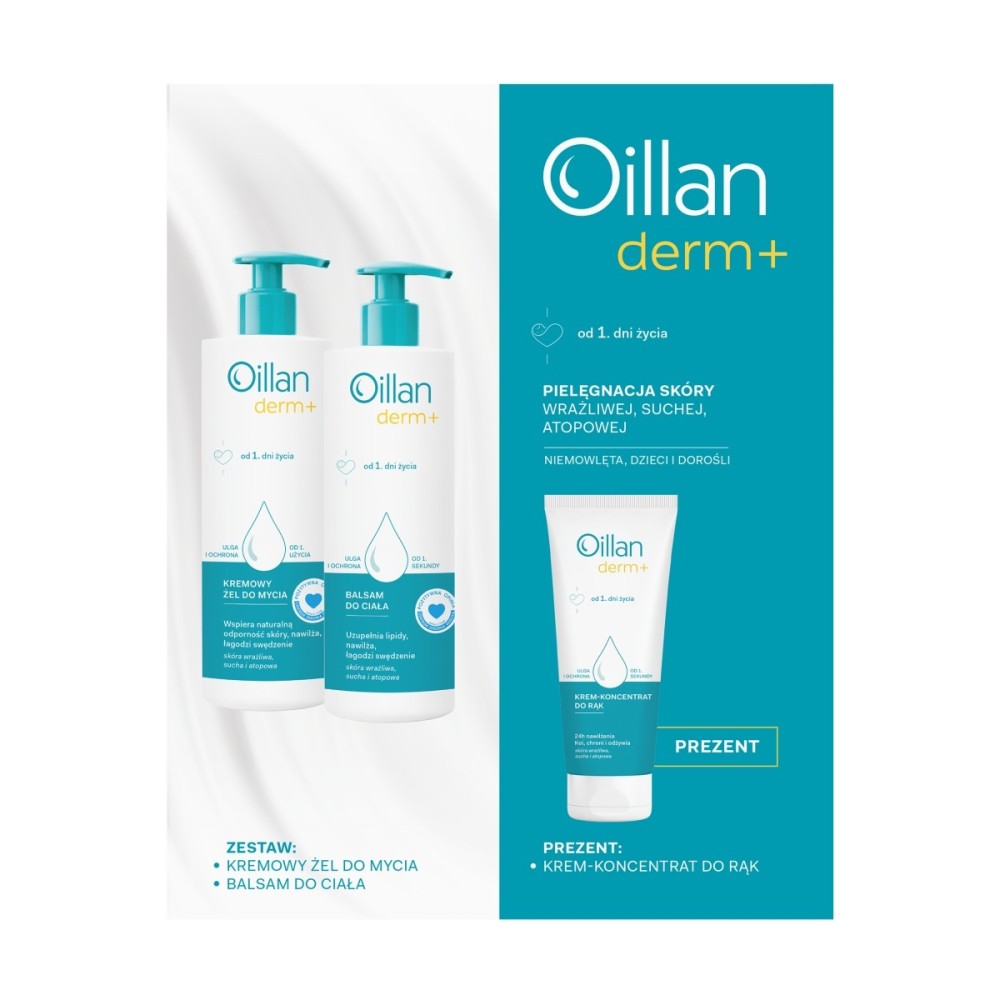 Set Oillan Derm+ Cream Wash Gel, Body Lotion, Hand Cream-Concentrate as a gift
